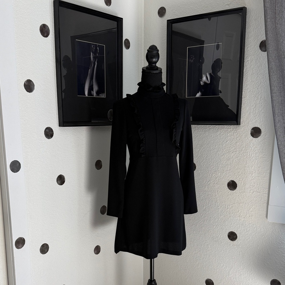 Zara Black Long Sleeve Dress with Ruffle Accents, size: XS, condition: Good!